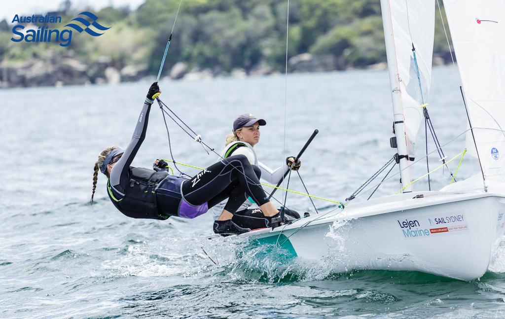 Carrie Smith and Jaime Ryan in the 470W at Sail Sydney 2016 © Robin Evans